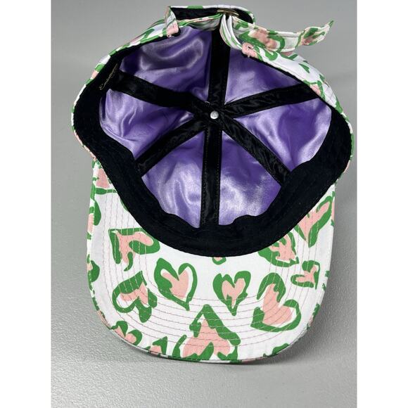 Heart Print Hat Ball Cap with Satin Lining Adjustable White Green Pink - Picture 5 of 9